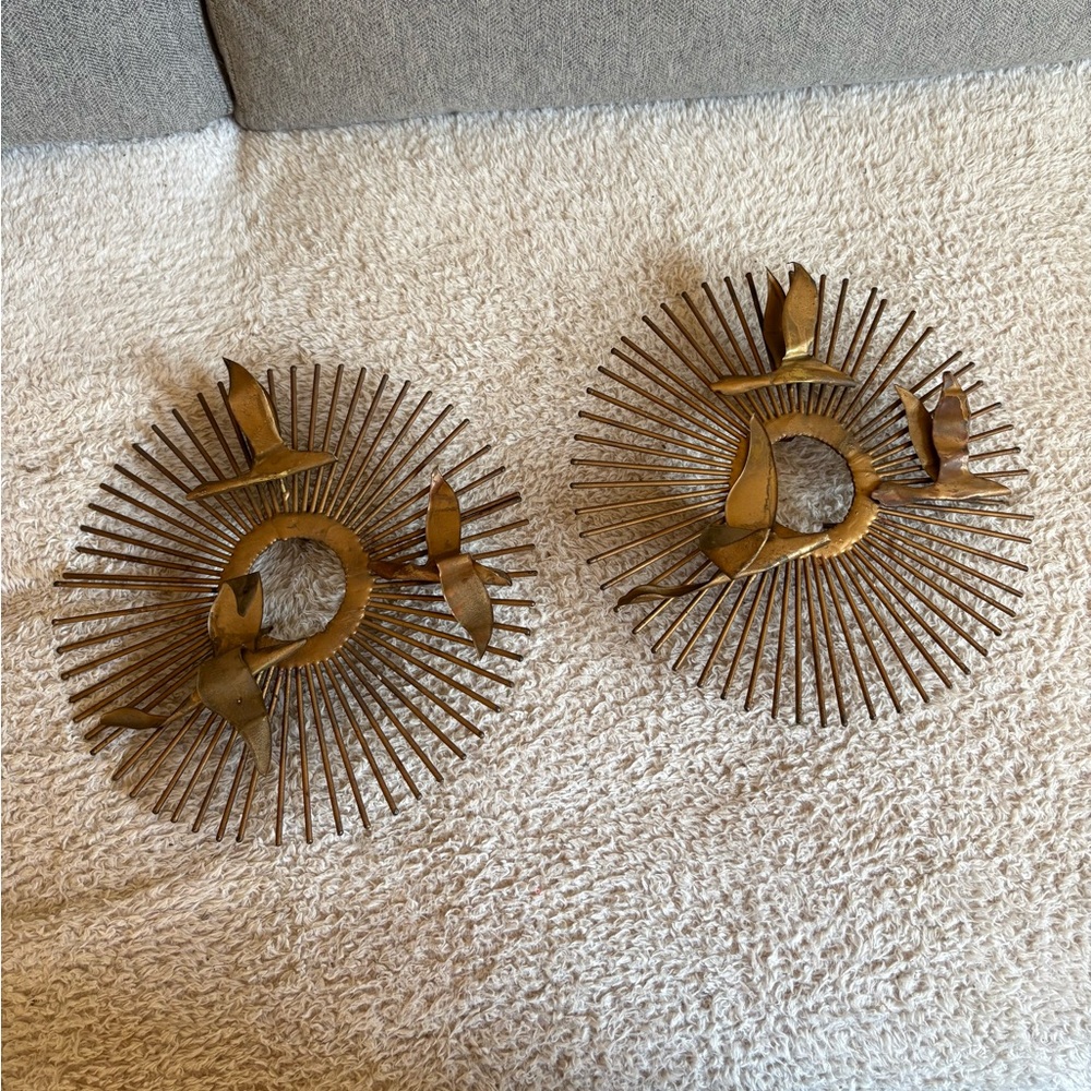 Vintage Mid Century MCM Sunburst Birds Wall Hangers